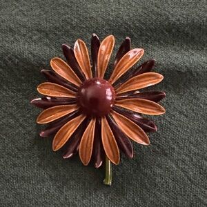 Elegant Floral Brooch in Orange and Burgundy